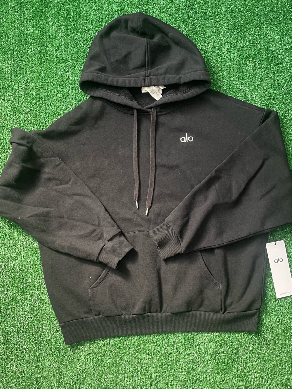 ALO Yoga Black Men's Crewneck Hoodie with Subtle Logo